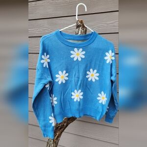 Blue Daisy Crewneck Sweater - Women